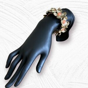 Floral Elastic Bracelet Gold Tone and Melon